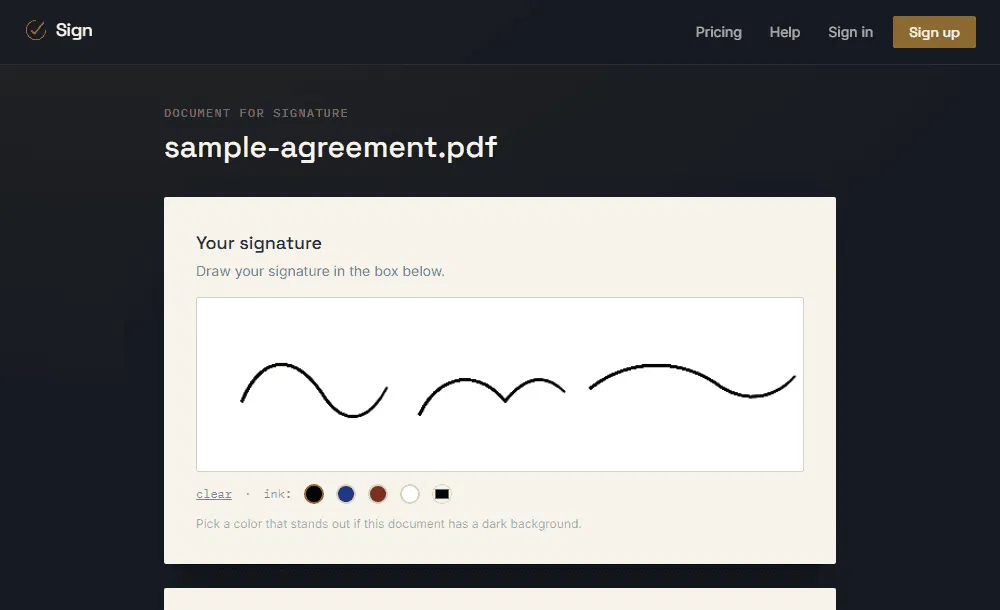 A signer completing a signature in a browser without installing an app or creating an account